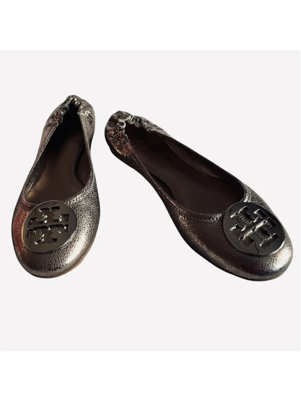 Tory Burch Metal Luna Silver REVA Ballet Flats Size 11